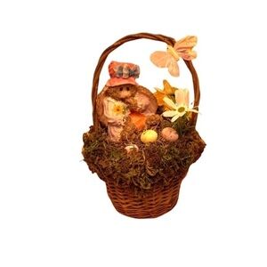 New! Handcrafted Easter Bunny in Basket with Moss Spring Decor
